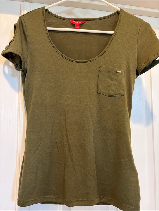 Guess Tops - Guess Olive Scoop Neck Pocket Tee - Women's